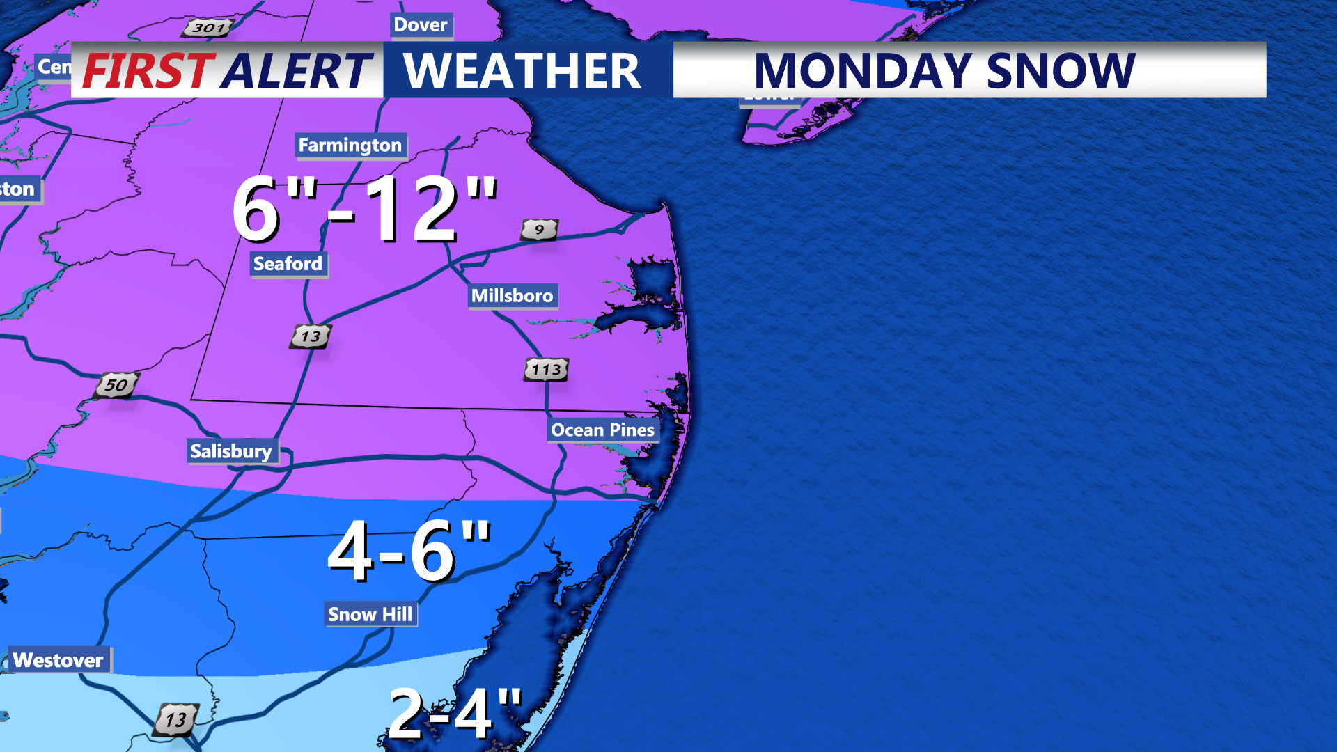 Snowfall totals over by Monday night